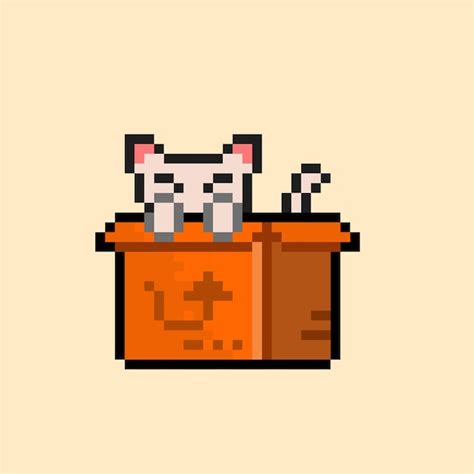 Premium Vector | Cat in the box with pixel art style