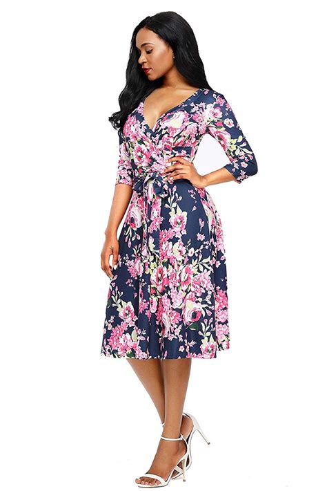 Papaya Wear Women Wrap Floral Party Dress Mid-Sleeve Blossom Dresses | Fitted floral dress, Mid ...