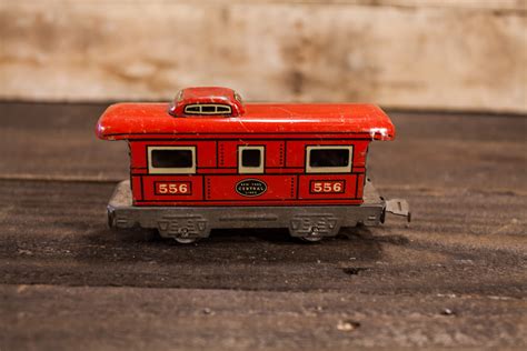 Vintage 1940s NY Central Lines #556 Tin Litho Train Red Black Display Toy Playroom Nursery Man Cave