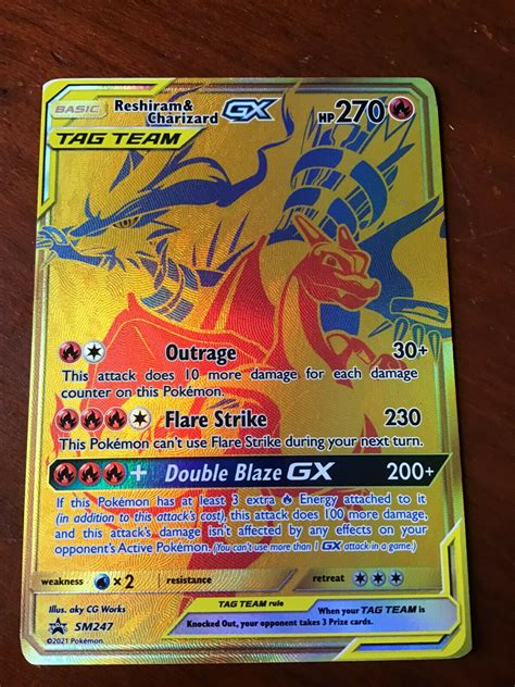 Mavin | Reshiram & Charizard GX Tag Team SM247 Gold Full Art Pokemon Black Star Promo