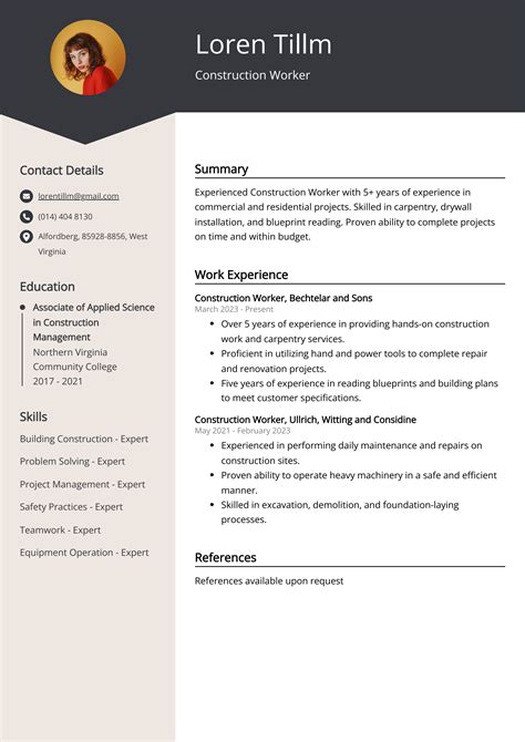 Construction Worker Resume Example (Free Guide)