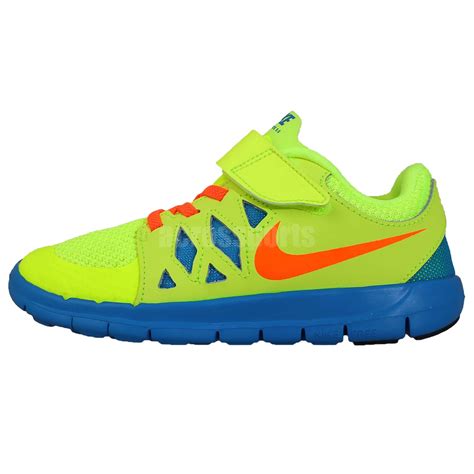 Nike Free 5 PSV Volt Blue Orange Preschool Velcro Kids Running Shoes | eBay