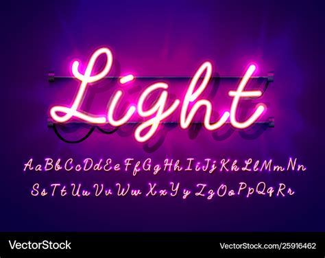 Neon tube hand drawn alphabet font script type Vector Image