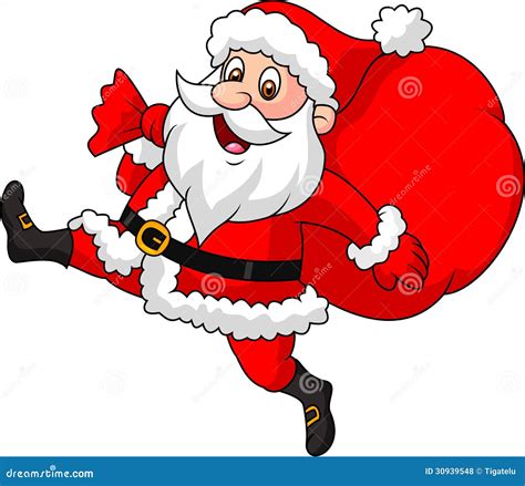 Santa Claus Cartoon Running with the Bag of the Presents Stock Vector ...