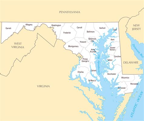 Large administrative map of Maryland state. Maryland state large administrative map | Vidiani ...