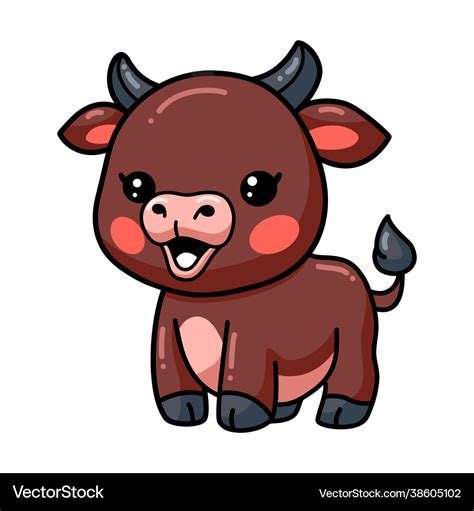 Cute happy baby buffalo cartoon Royalty Free Vector Image