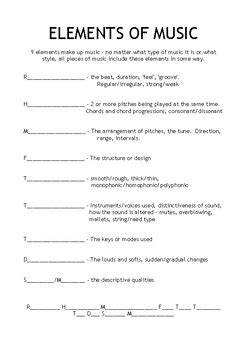 Elements of Music worksheet for kids + with answers by JoycePersonal