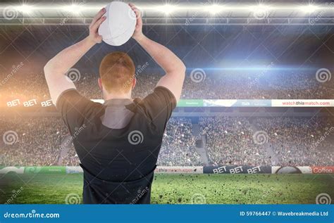 Composite Image of Rugby Player about To Throw a Rugby Ball Stock Image ...