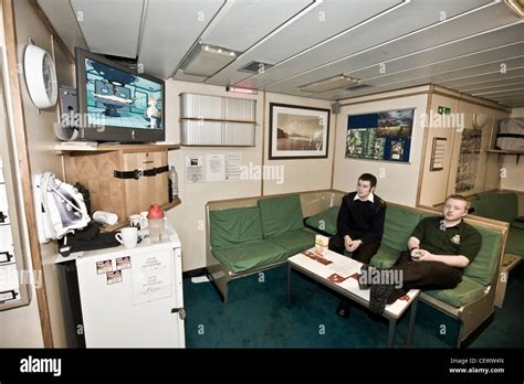 Recreation room on naval aircraft carrier HMS Illustrius Stock Photo ...