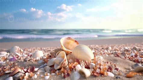 Shells on sandy beach. 22335394 Stock Photo at Vecteezy