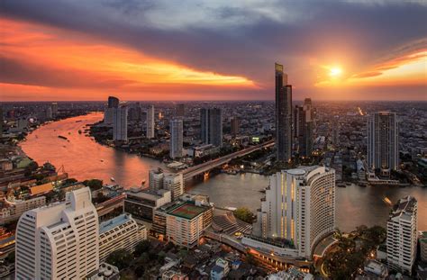 Download Skyscraper Building Cityscape City River Sunset Thailand Man ...