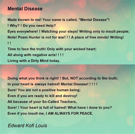 Mental Disease - Mental Disease Poem by Edward Kofi Louis