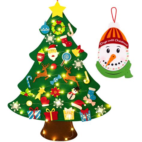Buy 3ft DIY Lighted Felt Christmas Tree Set Plus Snowman Advent - Xmas Decorations Wall Hanging ...
