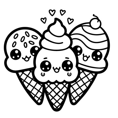 Three Kawaii Ice Cream coloring page - Download, Print or Color Online ...