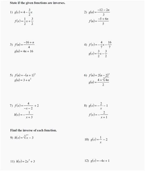 Inverse Function Worksheets With Answers - Function Worksheets