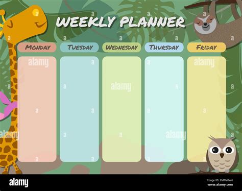 colorful weekly planner school schedule template for children with ...