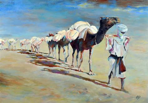 Through time - oil painting, camels, caravan, painting for a gift ...