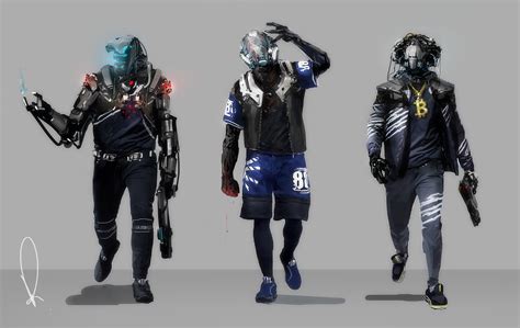 ArtStation - Cyber Gangsta - character concept sketches