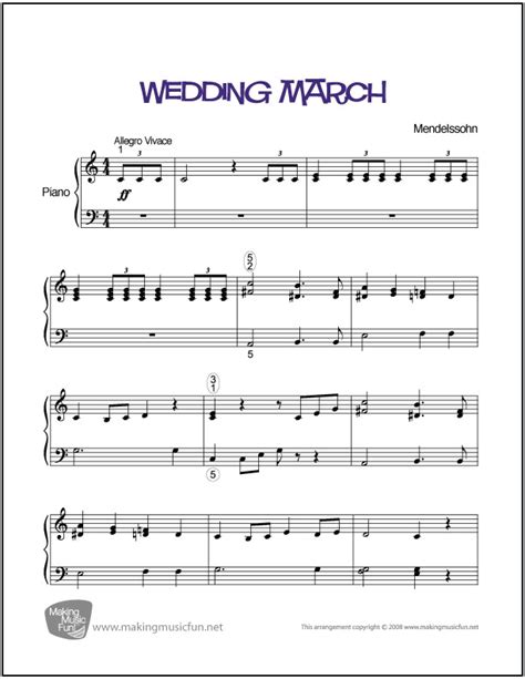 Wedding March (Mendelssohn) | Easy Piano Sheet Music (Digital Print)