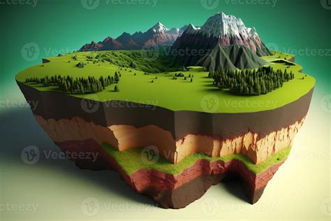 3D land with mountain isolated , Piece of earth land green field ...