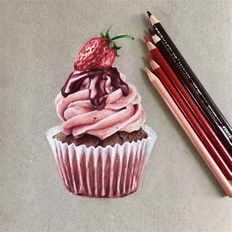 Cupcake with prismacolor pencils : drawing | Cupcake drawing, Fruit art ...