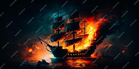 Premium Photo | Ship ablaze at night with flames and smoke billowing ...