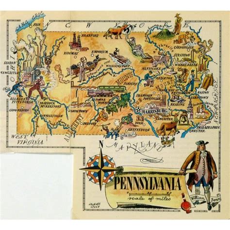 Vintage Pennsylvania Pictorial Map 1946 | Pictorial maps, Map ...