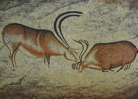 Two Reindeer, Cro-Magnon Painting from Font-de-Gaume Cave, Les Eyzies ...