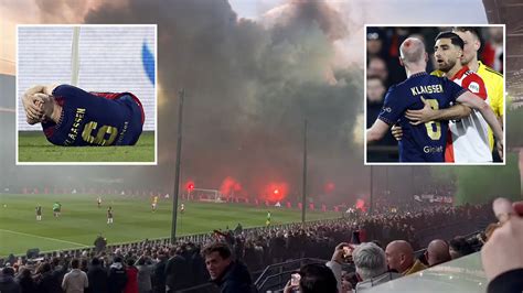 Feyenoord vs Ajax stopped TWICE as ex-Prem star bleeding after object ...