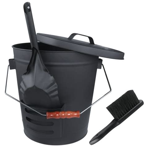 Ash Bucket with Lid and Shovel Hand Broom, 5.15 Gallon Large Galvanized ...