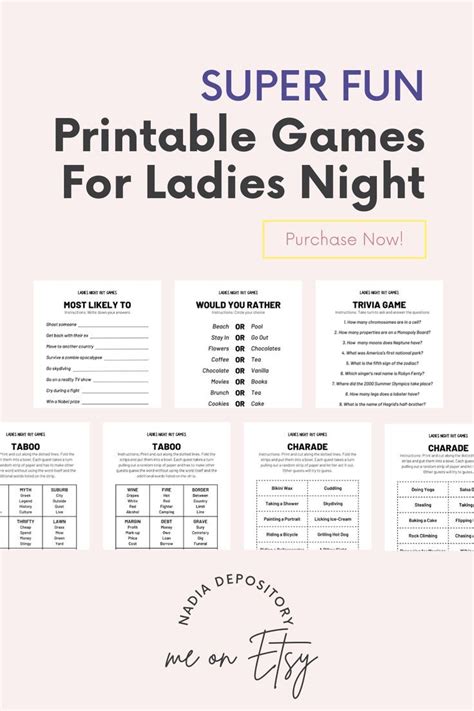 Ladies Night Out Games Printable Indoor Party Activities - Etsy in 2023 ...