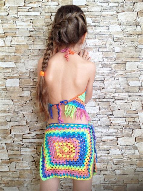 Crochet Toddler Set Top and Skirt Rainbow Granny Square Wrap | Etsy | Modèles petites filles ...