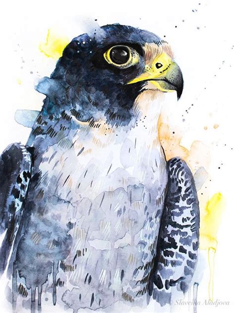 Peregrine Falcon Watercolor Painting Print by Slaveika - Etsy | Falcon ...