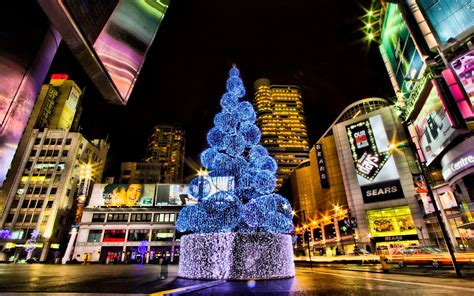 Wallpaper : street, cityscape, night, road, skyscraper, evening, Christmas Tree, Toronto, city ...