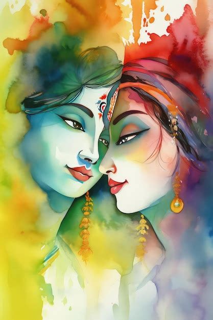 Premium AI Image | Radha krishna watercolor awesome playful art