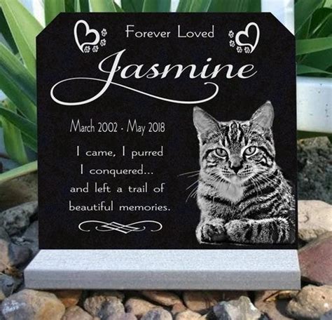 Pet Grave Marker Engraved Custom Photo Cat Dog Granite Memorial Heavy Base Stand Indoor Outdoor ...