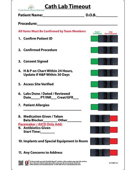 Cath Lab Safety Checklist - Checklist Boards Corporation