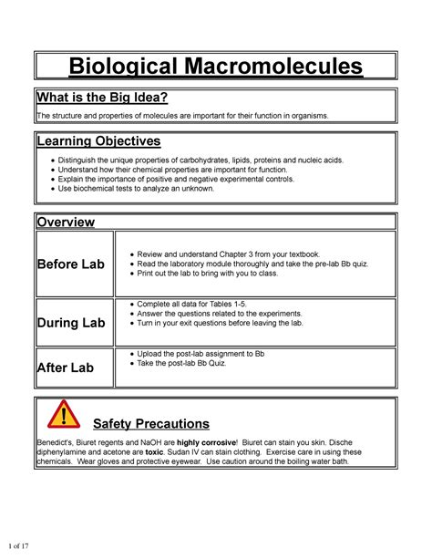 Biological Macromolecules Lab 1 - Biological Macromolecules What is the Big Idea? The structure ...