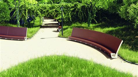 Landscape arched park bench with high backrest - Steel structure, seat and backrest made of ...