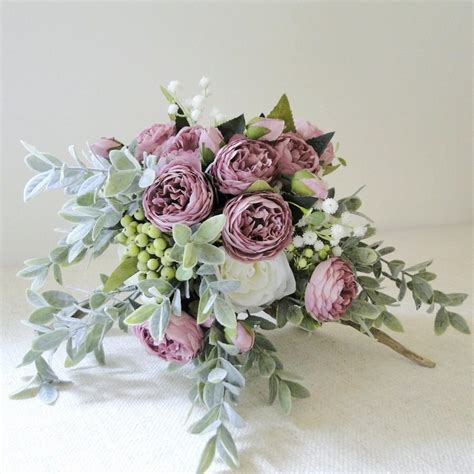 Wedding Bouquet White Mauve Roses, Bridal Bouquet Eucalyptus Greenery ...