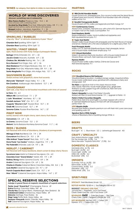 Bonefish Grill menu in Poughkeepsie, New York, USA