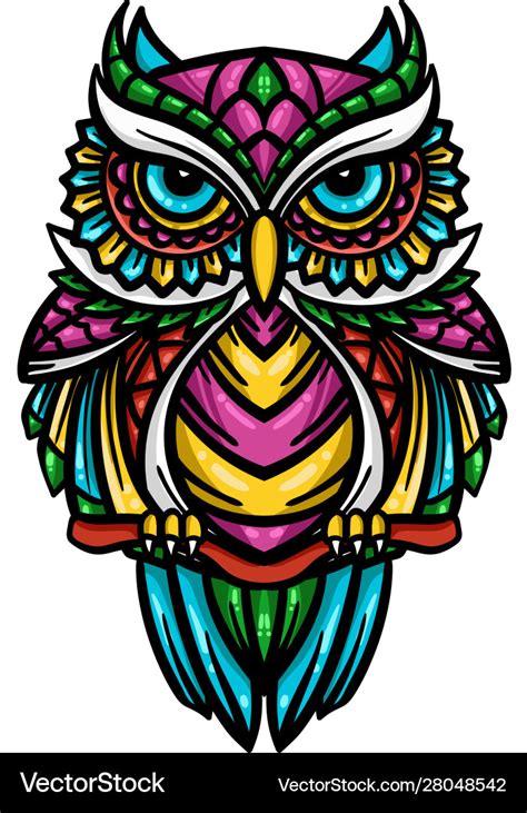 Colorful owl entangle art Royalty Free Vector Image