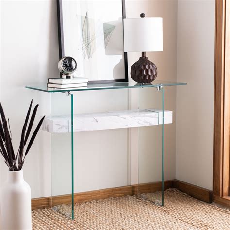 Safavieh Kayley Rectangular Modern Glass Console Table, Faux Marble - Walmart.com - Walmart.com