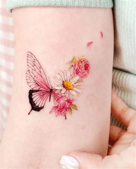 Butterfly and Flower Temporary Tattoo, Floral Butterfly Fake Tattoo ...