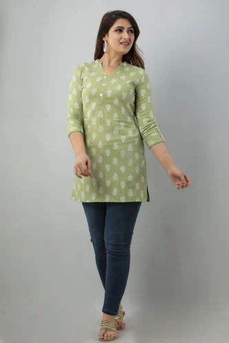 Cotton green Bagru Hand Block Printed Kurtis, Size: M at Rs 601 in Jaipur