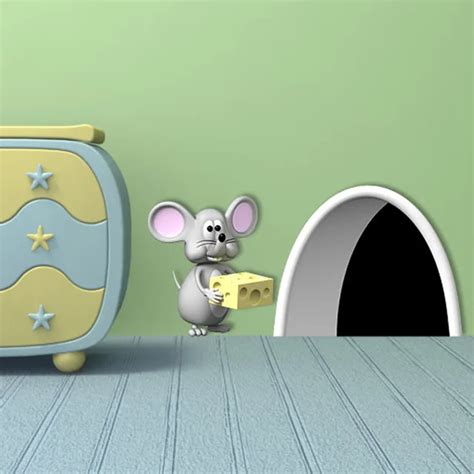 cartoon mouse Hole wall sticker for kids room wall paper vinyl wall art ...