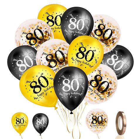 Buy yumcute 80th Birthday Balloons 30 Pcs, 12 inch Black Gold Birthday ...