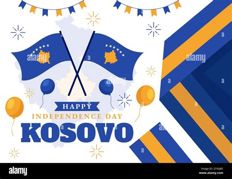 Kosovo Independence Day Vector Illustration on February 17 with Waving Flag in Happy Republic ...