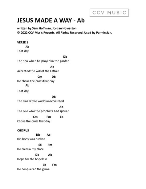 Jesus Made A Way Chords PDF (CCV Music) - PraiseCharts