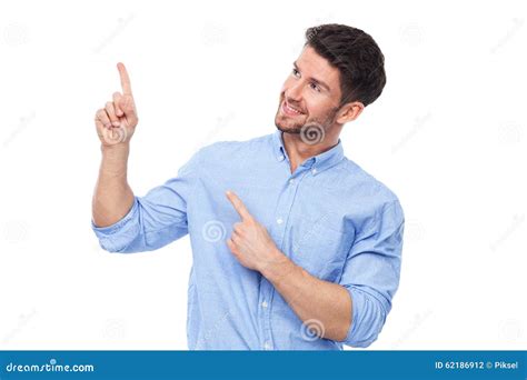 Young man pointing stock photo. Image of white, person - 62186912